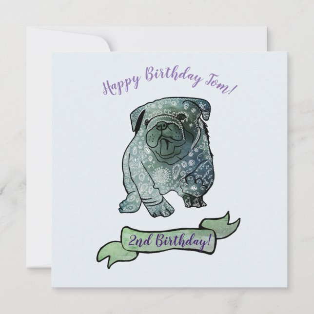 Mandala Hund Födelsedagsfest Fransk Bulldog Inbjudningar (Framsida)