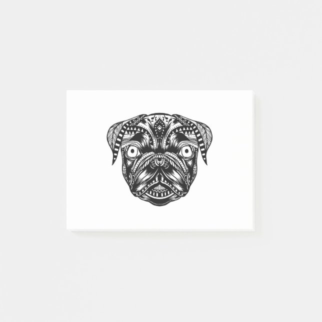 Mandala Hund Pug Huvud Design Post-it Block (Framsida)