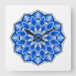 Mandala i blått fyrkantig klocka