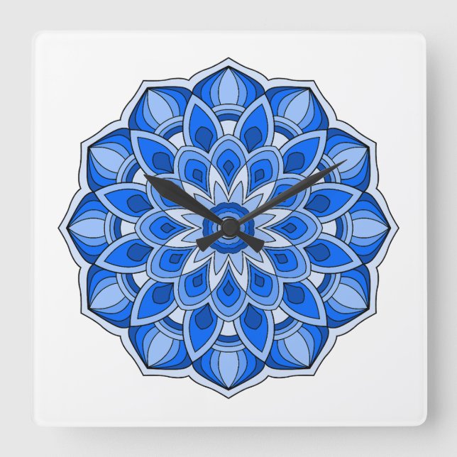 Mandala i blått fyrkantig klocka (Framsida)