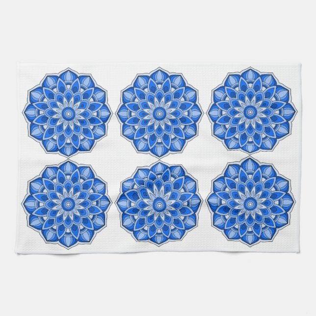 Mandala i blått kökshandduk (Horisontell)