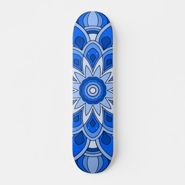 Mandala i blått mini skateboard bräda 18,5 cm (Framsida)