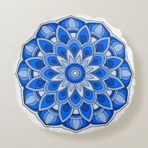 Mandala i blått rund kudde
