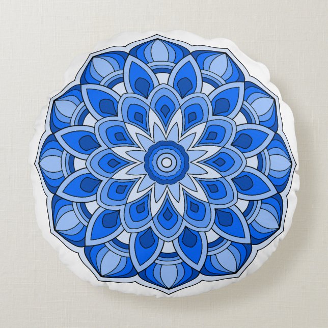 Mandala i blått rund kudde (Framsidan)