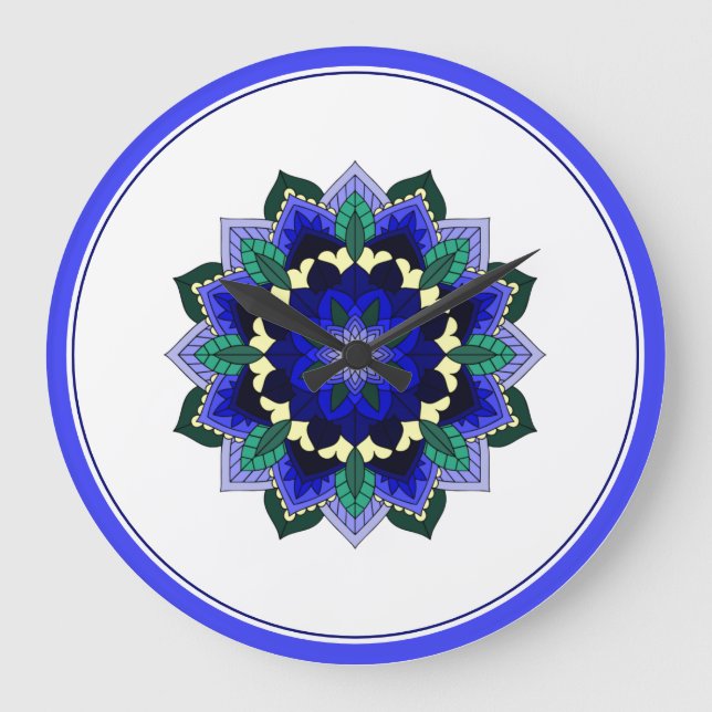 Mandala i blått stor klocka (Framsida)
