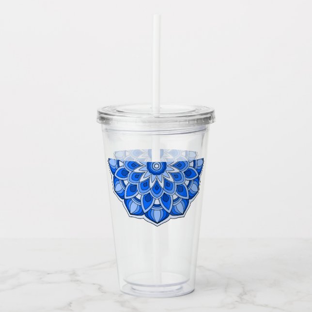 Mandala i blått take away mugg (Framsida)