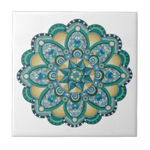 Mandala i blues, gröntar och guld