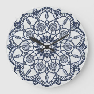 Mandala i Delft blått Stor Klocka