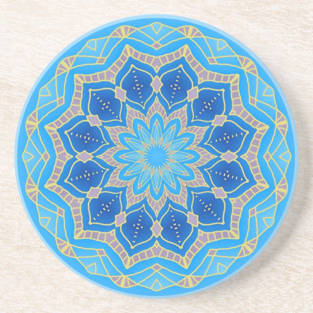 Mandala i elektrisk blå och turkos underlägg sandsten (Framsidan)