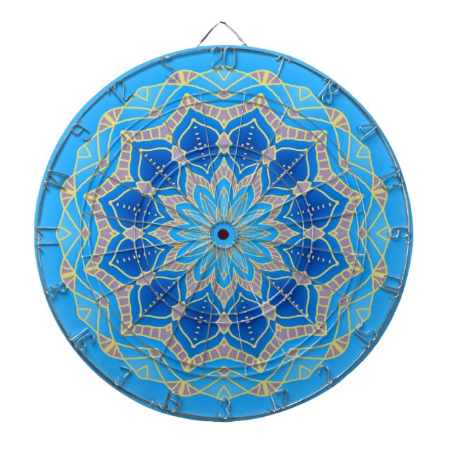 Mandala i elektrisk blått och turkos piltavla (Framsidan)