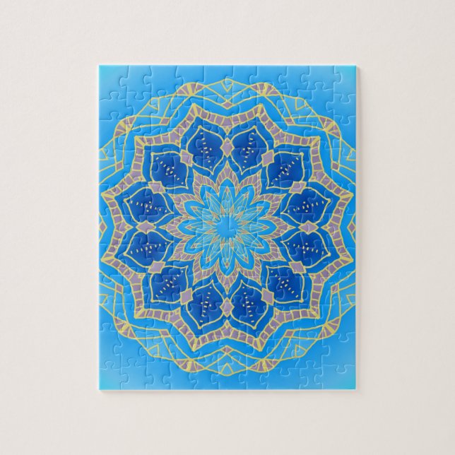 Mandala i elektrisk blått och turkos pussel (Vertikal)
