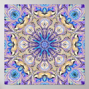 Mandala i Lila, Blue och Guld Print Poster