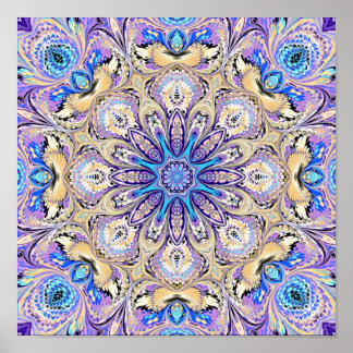 Mandala i Lila, Blue och Guld Print Poster