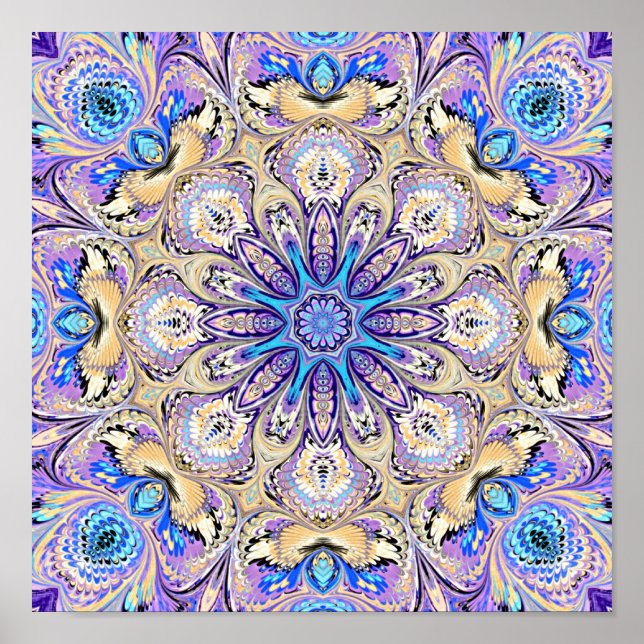 Mandala i Lila, Blue och Guld Print Poster (Framsidan)