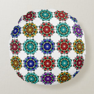 Mandala i olika färg rund cushion kudde