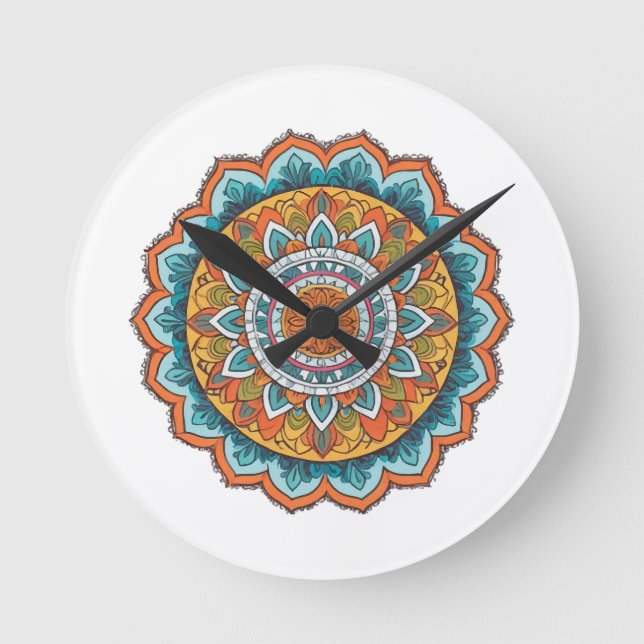 mandala i olika färger rund klocka (Framsida)
