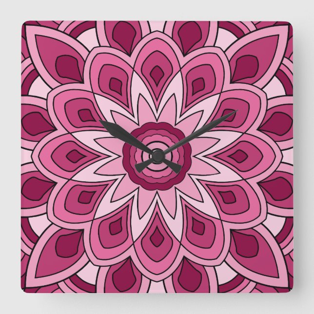Mandala i rosa fyrkantig klocka (Framsida)