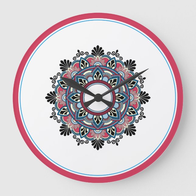 Mandala i rosa och blått stor klocka (Framsida)