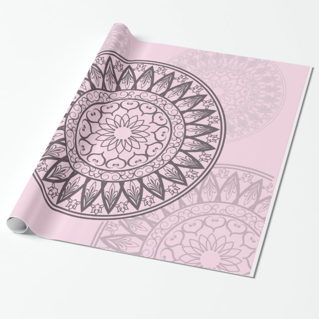 Mandala i rosor presentpapper (Utrullad)