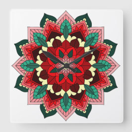 Mandala i rött fyrkantig klocka
