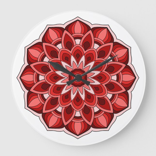 Mandala i rött stor klocka (Framsida)