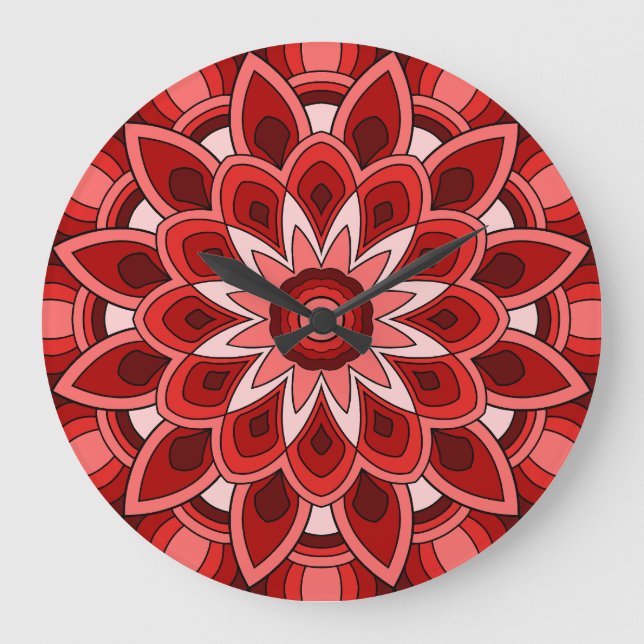 Mandala i rött stor klocka (Framsida)