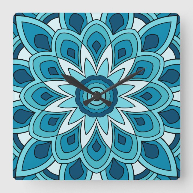 Mandala i teal grönt fyrkantig klocka (Framsida)