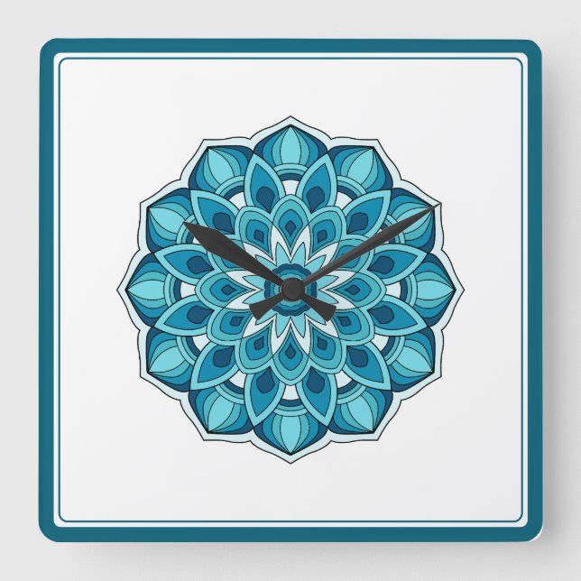 Mandala i tealgrönt fyrkantig klocka (Framsida)