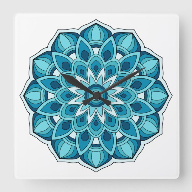 Mandala i tealgrönt fyrkantig klocka (Framsida)