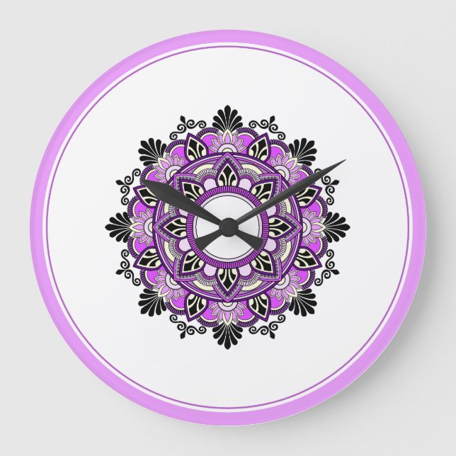 Mandala in pink & purple stor klocka (Framsida)