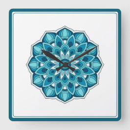 Mandala in teal green fyrkantig klocka