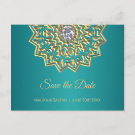 Mandala Indian Teal Blue Bröllop spara datum Meddelande Vykort