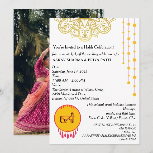 Mandala Indisk Haldi-ceremoni Inbjudan (Fram/baksida)