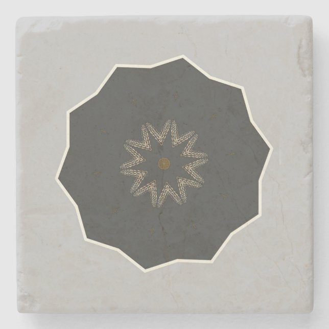 Mandala Kaleidoscope Black på Grått Stenunderlägg (Framsidan)