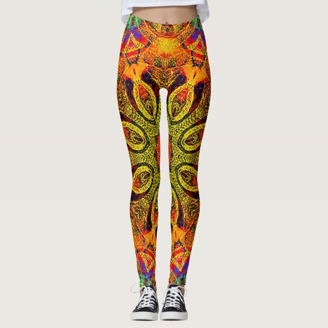 Mandala, Kaleidoscopic Design i Guld Leggings (Framsida)