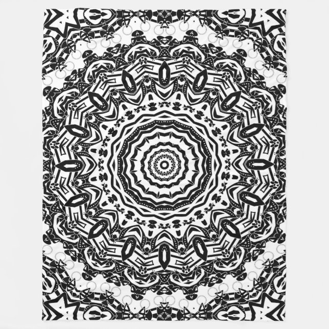 Mandala, kaleidoskop, svart och vit, ornament fleecefilt (Framsidan)
