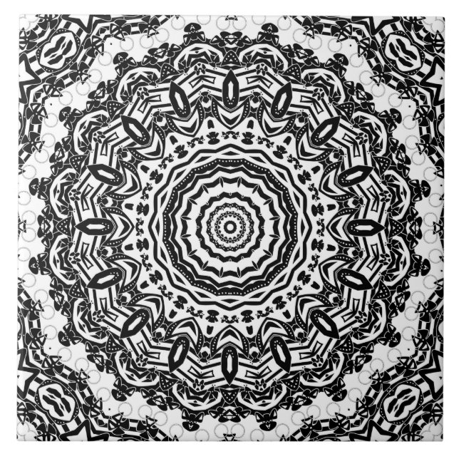 Mandala, kaleidoskop, svart och vit, ornament kakelplatta (Framsidan)