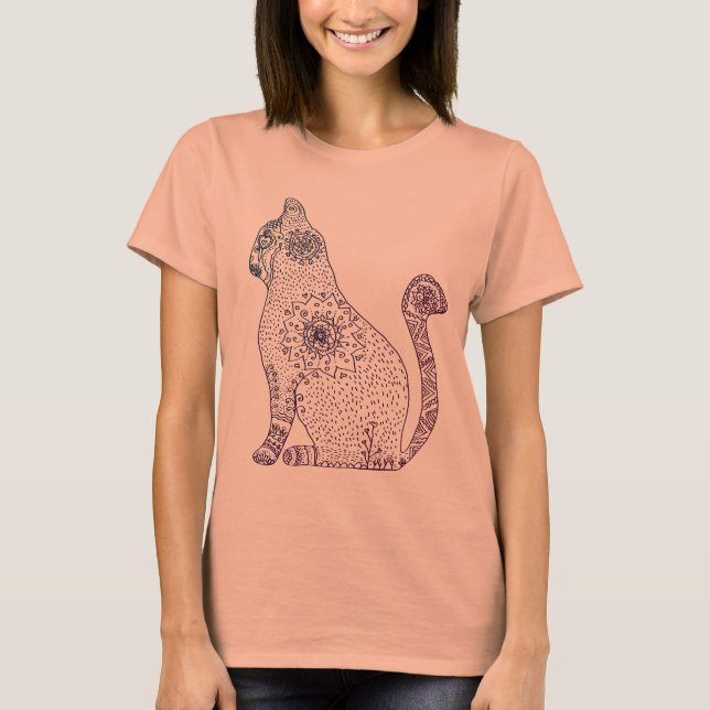 Mandala Katt 3/4 Ärm Raglan T-Shirt (Framsida)