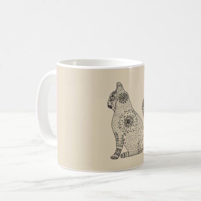 Mandala Katt Vit 325 ml Klassisk Mugg (Framsida vänster)