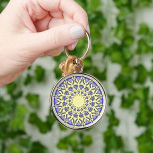 Mandala Keychain Rund Silverfärgad Nyckelring