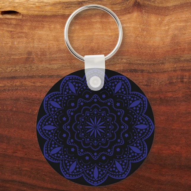 Mandala Keychain | Svart och Lila Nyckelring (Framsida)
