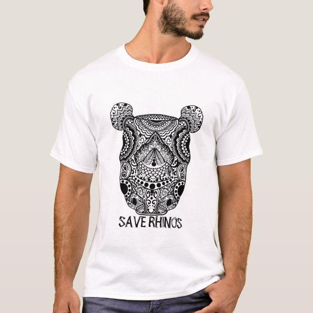 Mandala klassisk spara vår noshörning t shirt (Framsida)
