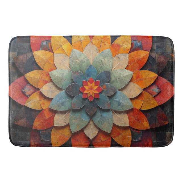 Mandala konsts texturerad blomma badrumsmatta (Framsidan)