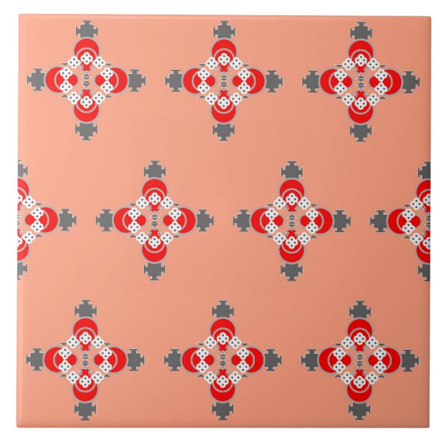 Mandala, koral, Grått/Grått och röd Kakelplatta (Framsidan)