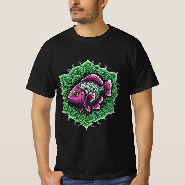 Mandala Lila Fish 1 T Shirt (Framsida)