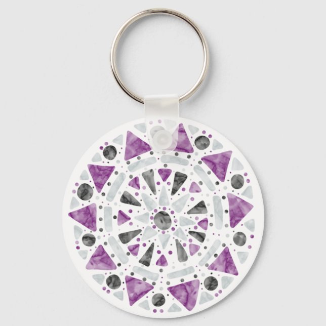 Mandala Lila Grått Black Ace Asexuellt Pride Flagg Nyckelring (Framsida)