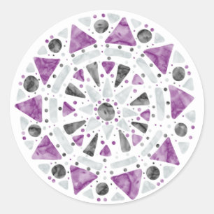 Mandala Lila Grått Black Ace Asexuellt Pride Flagg Runt Klistermärke