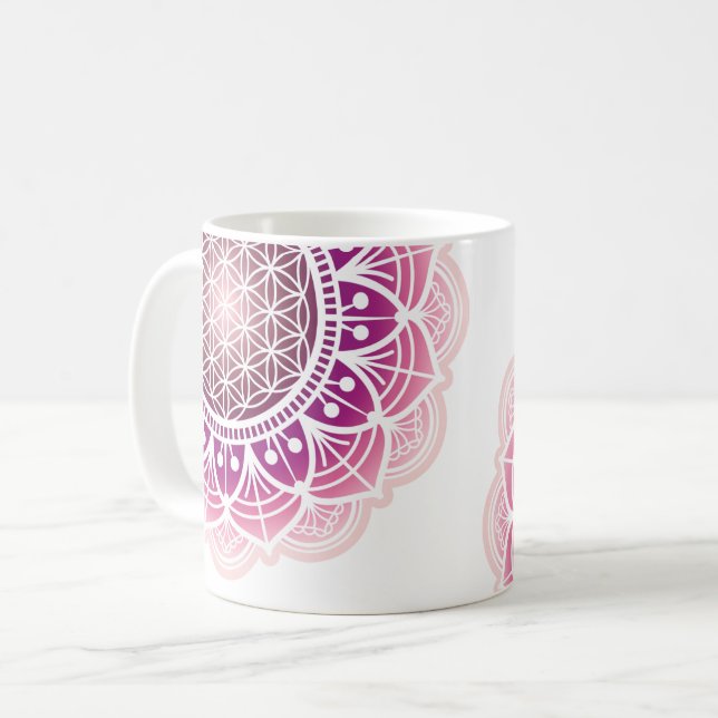 Mandala - Livets blomma - ros Kaffemugg (Framsida vänster)