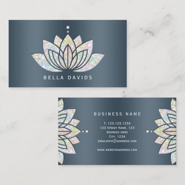 Mandala Lotus Blommig Yogalärare Blå Teal Visitkort (Fram/baksida)