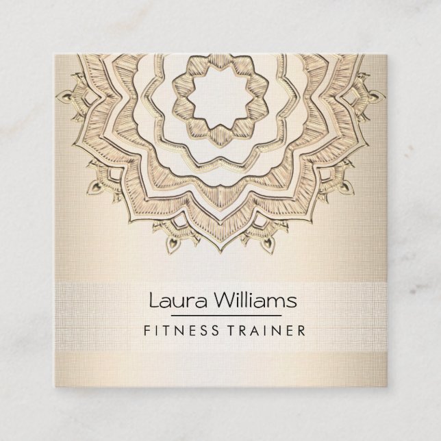 Mandala Lotus Flower Guld Yoga Instructor Fitness Fyrkantigt Visitkort (Framsida)